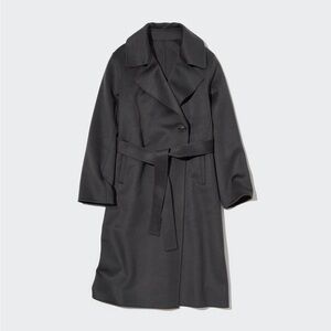 Uniqlo Women's Black Belted Wool-Blend Long Coat